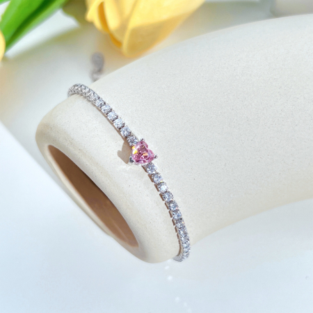 Set Valentine's Colier, Cercei si Inel Inimioara Roz, Argint 925 [4]