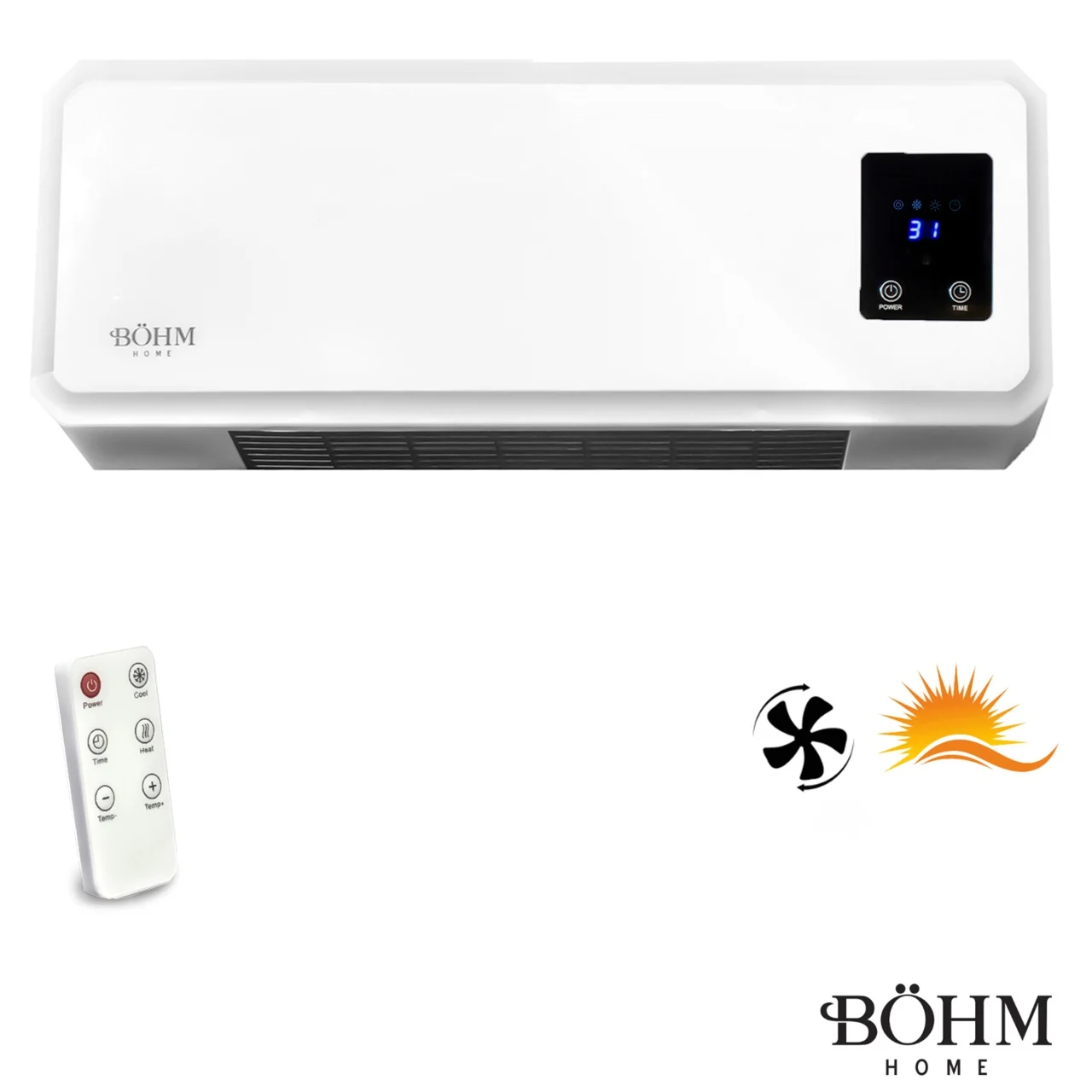 Aeroterma de perete BOHM BH2000, 2000W, 2 trepte, Timer 1–12h, Telecomanda, 20–25 m² [4]