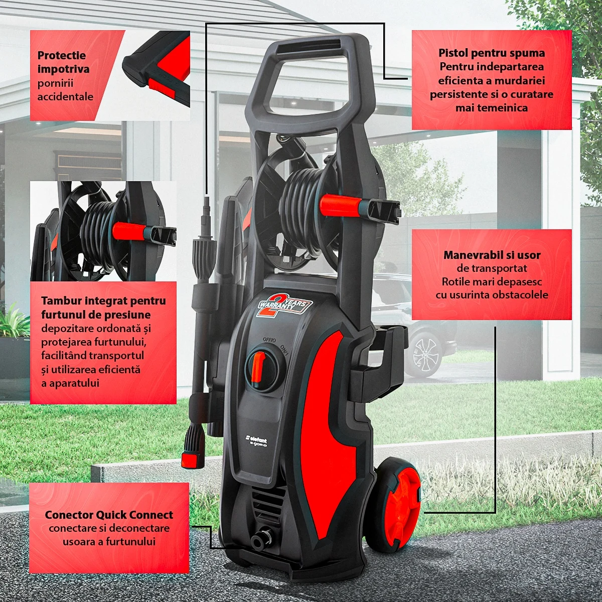 Aparat de Spalat cu Presiune ELEFANT E-90P-D, 1600W, 480 L/h, 135 bar – Spalator cu Presiune pentru Curatenie Gospodarie [3]