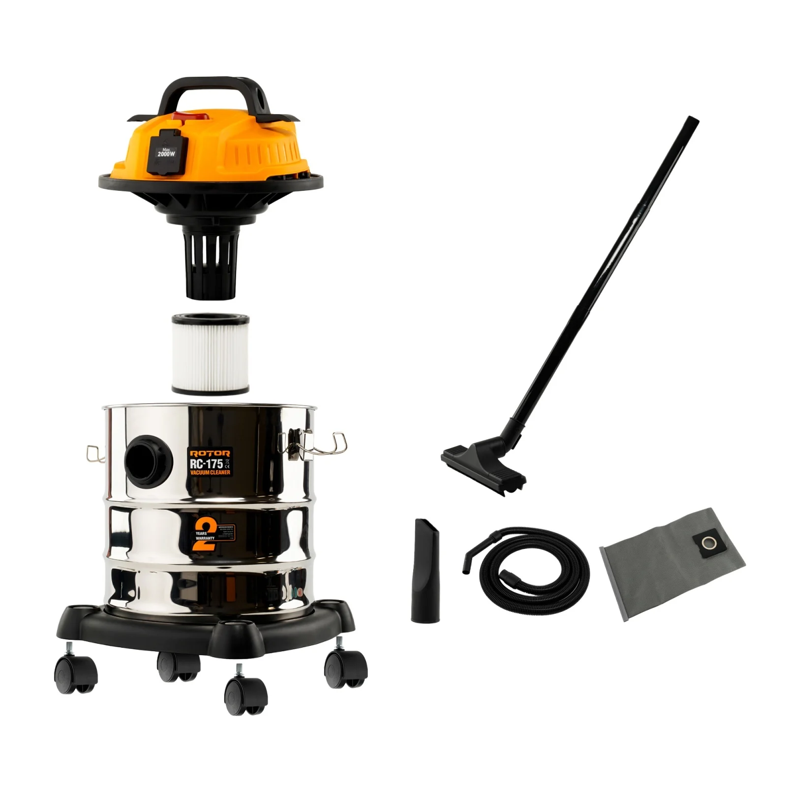Aspirator Umed-Uscat ROTOR RC-175, 1200W, 20L, Filtru HEPA, Aspirare Umeda si Uscata [2]