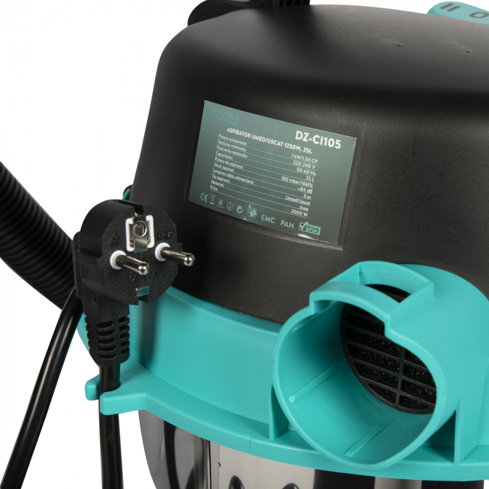 Aspirator uscat umed, 1250W, inox, 25L, Detoolz, DZ-CI105 [2]