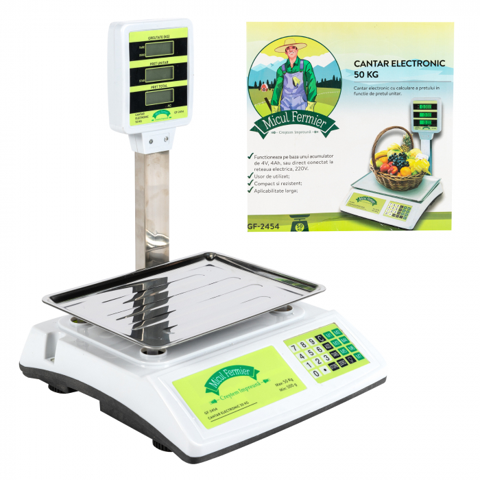 Cantar electronic 50 kg, afisaj dublu, brat, Micul Fermier GF-2454 [6]