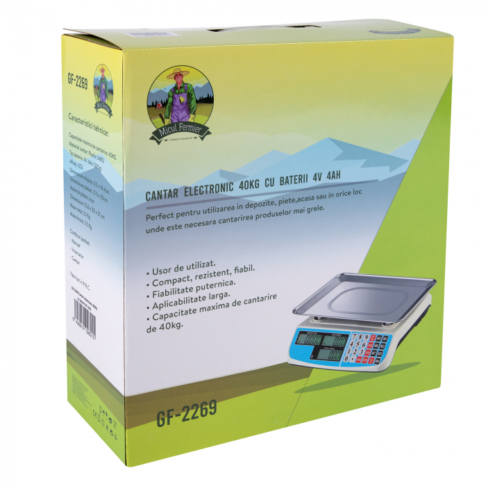 Cantarul electronic 40kg cu acumulator, 4V, 4Ah, afisaj dublu, Micul Fermier GF-2269 [3]