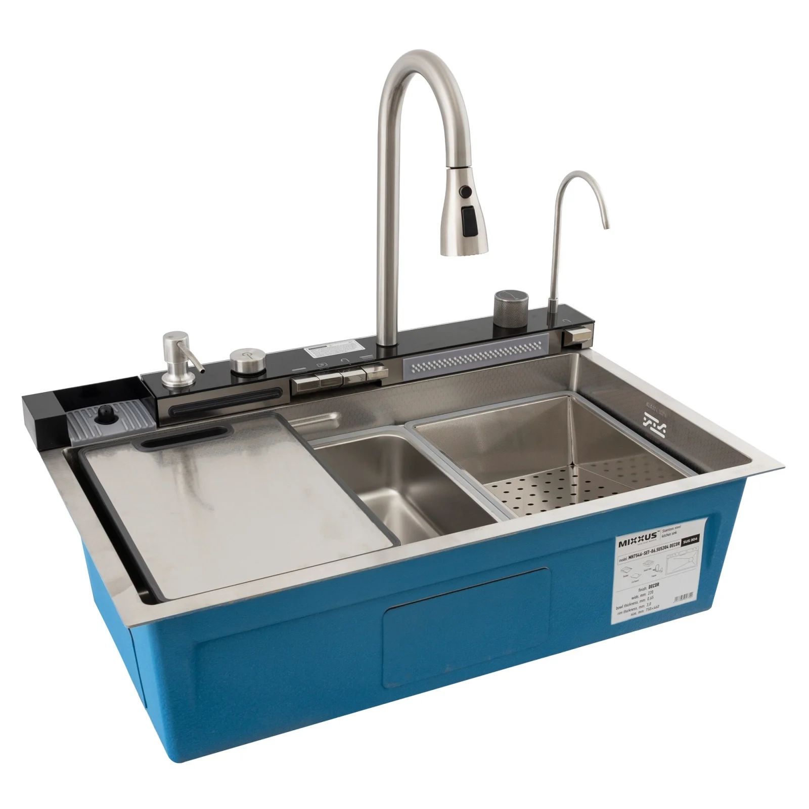 Chiuveta multifunctionala Mixxus MH7546-SET-06.SUS304 – otel inoxidabil SUS304, set complet, 750x460 mm [2]