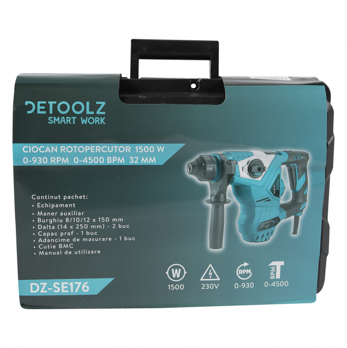 Ciocan Rotopercutor 1500W, 930RPM, 4500BPM, 32MM, Detoolz DZ-SE176 [10]