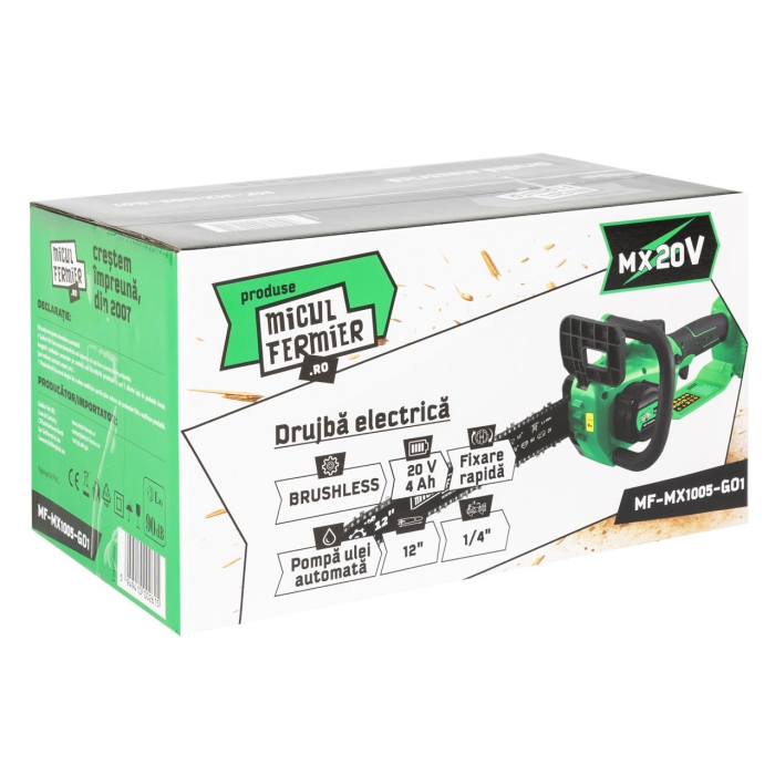 Drujbă electrica Micul Fermier, acumulator 4Ah/20V, lama 30 cm, Brushless [8]