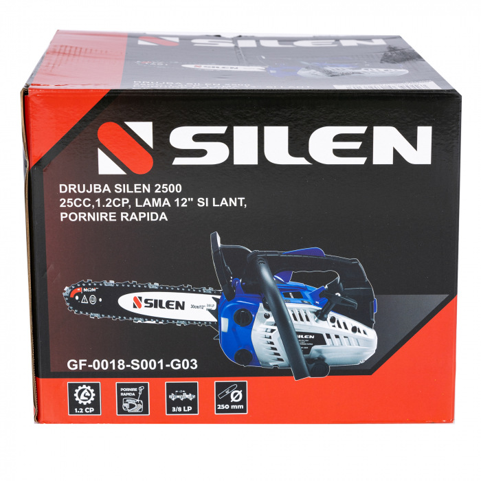 Drujba pentru constructii Silen, 2T, 25CC, 1.2CP, 11000 RPM,lama 30 cm, lant, pornire rapida [2]
