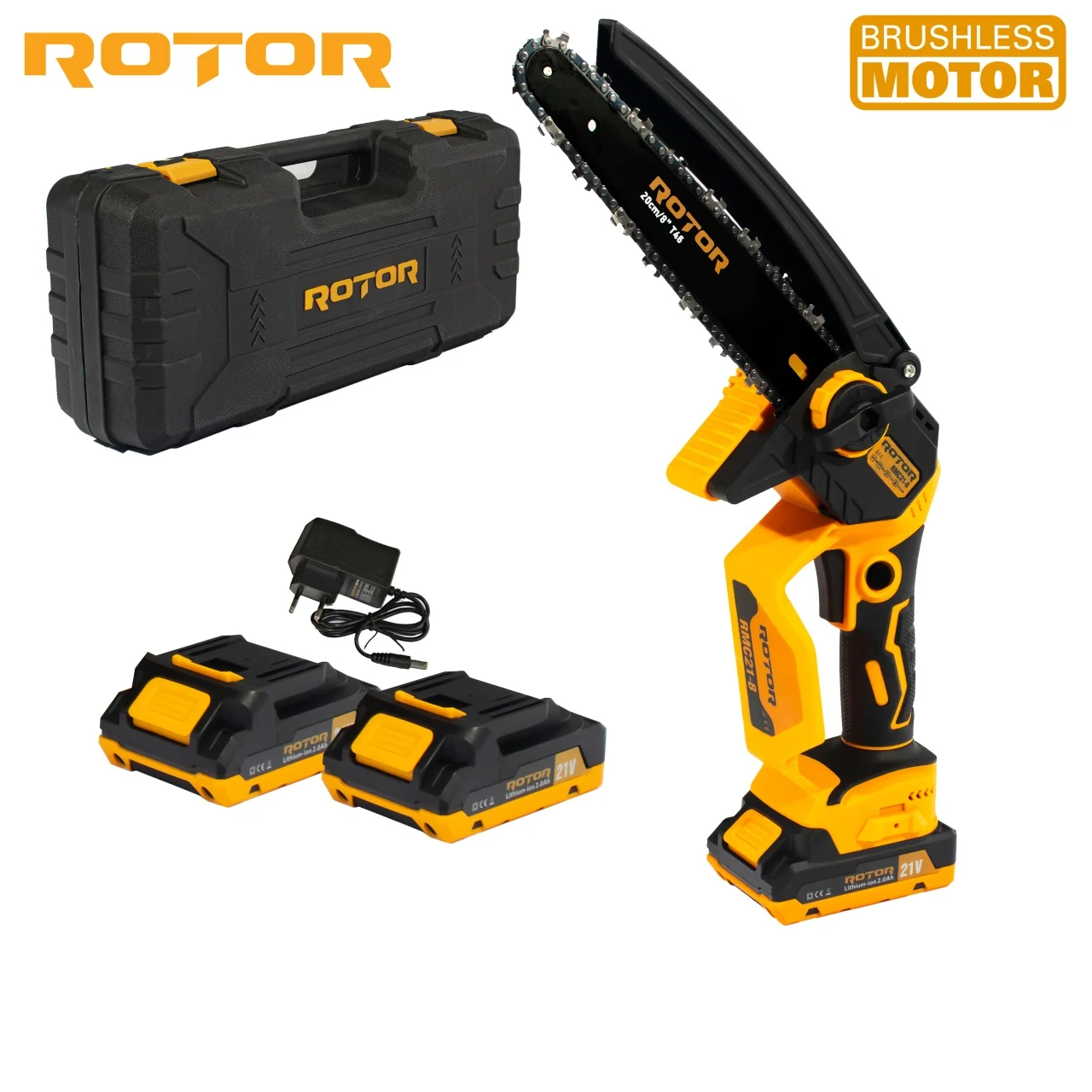 Fierastrau de mana, lama 20 cm, 2 acumulatori  21V/2Ah, sistem de ungere lant, geanta de transport, Rotor RMC21-8 [1]