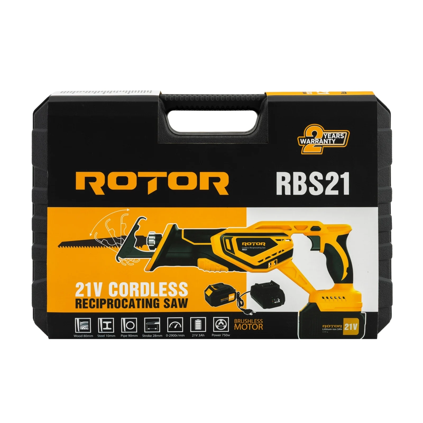 Fierastrau Tip Sabie cu Acumulator ROTOR RBS21, 21V/3Ah, 750W, Brushless, 2900 RPM, Set 4 Lame [8]
