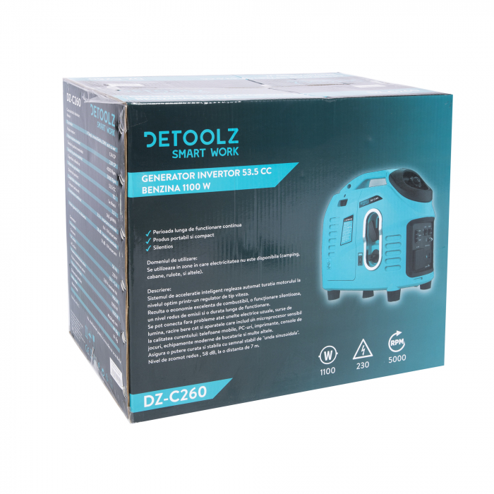 Generator invertor 53.5 CC, benzina, 1100W, Detoolz DZ-C260 [10]