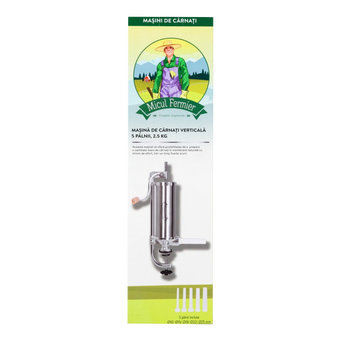 Masina de carnati Micul Fermier 2.5 kg, verticala, din inox, 5 palnii [3]