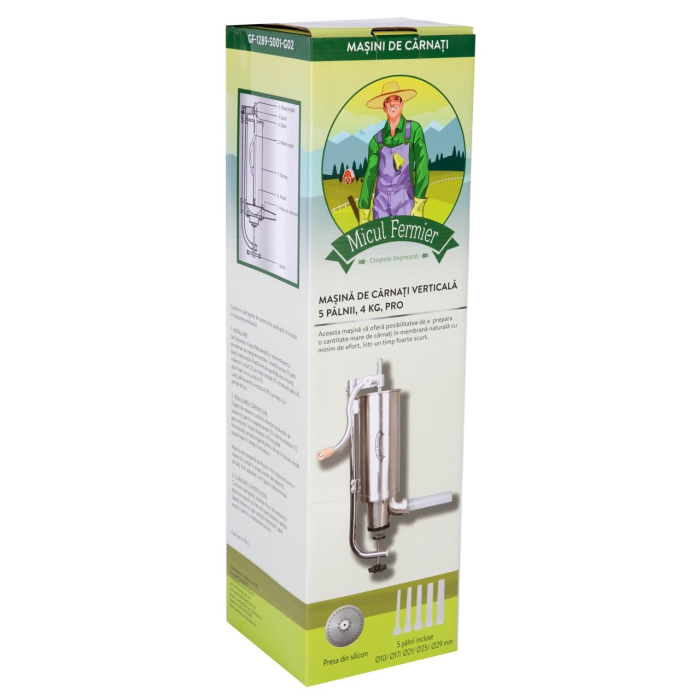 Masina de carnati Micul Fermier 4 kg, verticala PRO, INOX, 5 palnii [4]