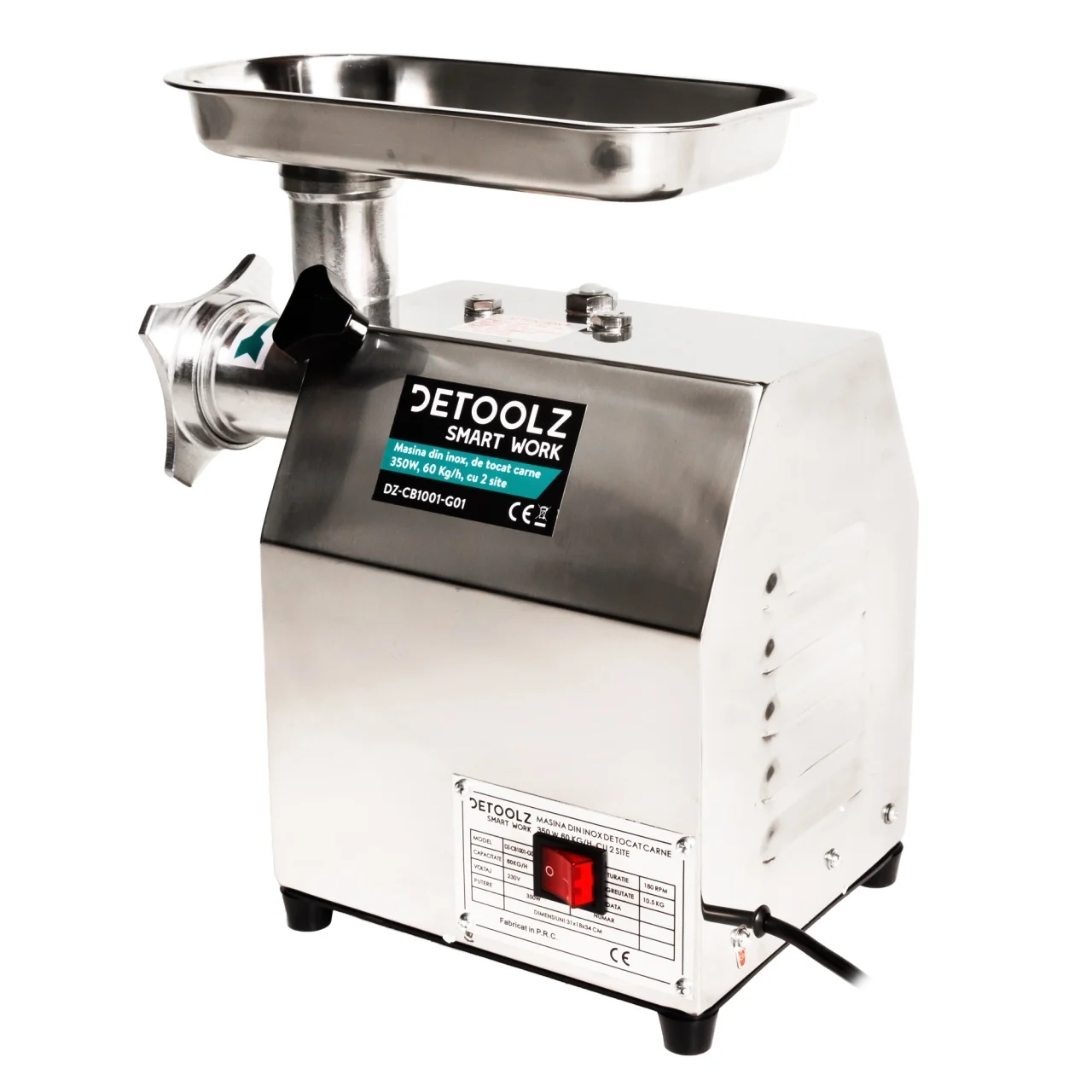 Masina de tocat carne Detoolz 350W Inox, 60 kg/h, 2 site [2]
