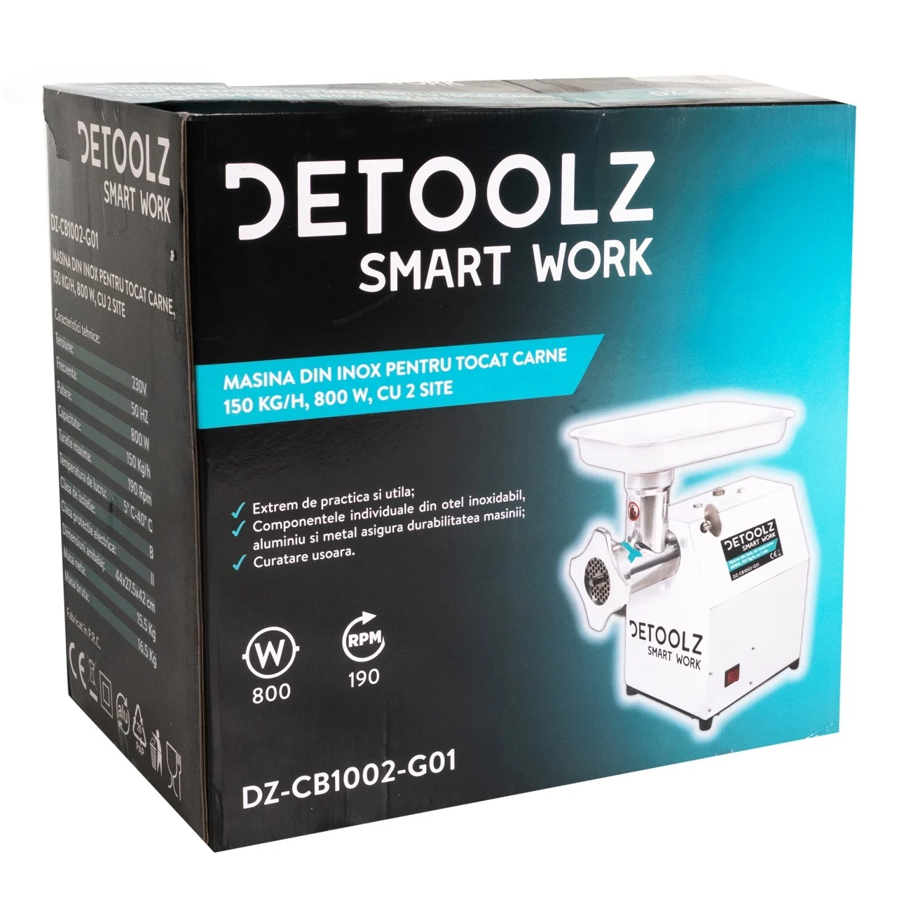 Masina de tocat carne Detoolz 800W, 150 kg/h, Inox, cu 2 site [7]