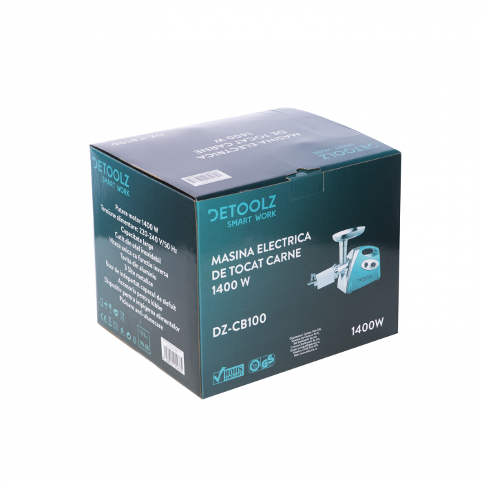 Masina electrica de tocat carne 1400W, 1.6 kg/min, accesoriu carnati, rosii, Detoolz DZ-CB100 [8]