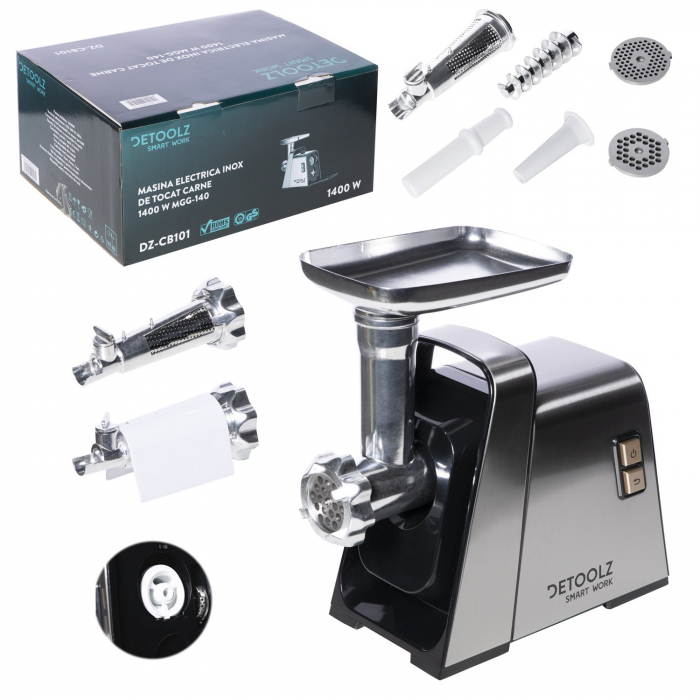 Masina Electrica de Tocat Carne 1400W, INOX, Accesoriu Rosii, Detoolz DZ-CB101 [5]