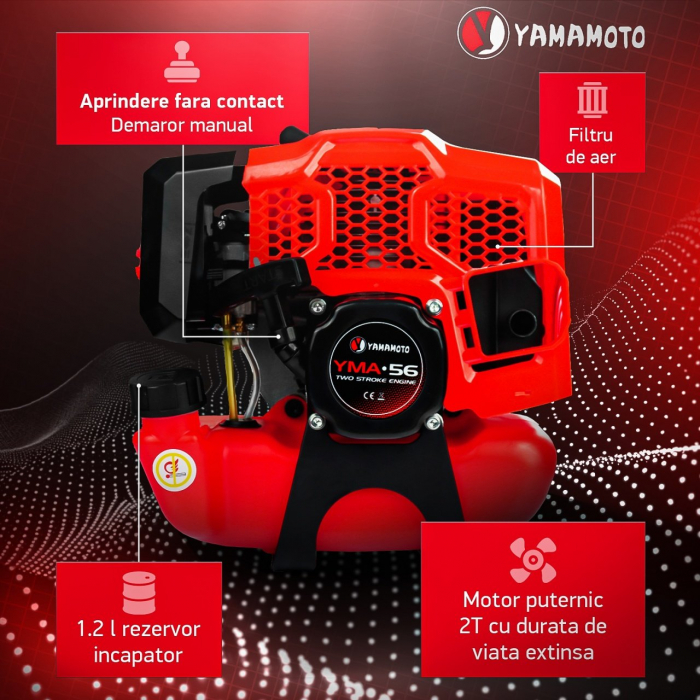 Motocoasa benzina Yamamoto YMA.56 , 2T, 5.8 CP, 10000 RPM, Accesorii Incluse [3]