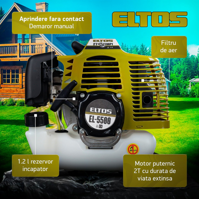 Motocoasa pe benzina Eltos EL5500, 52CC, 4.7 CP, 10000 RPM [2]