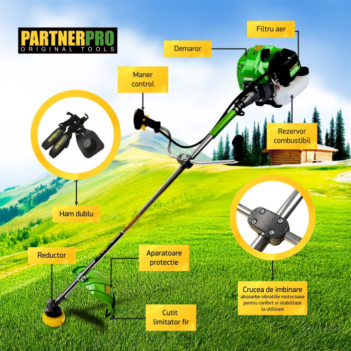 Motocoasa pe benzina PARTNER PRO DX52E, 5.5 CP , 2T , 9000 RPM, accesorii incluse [2]