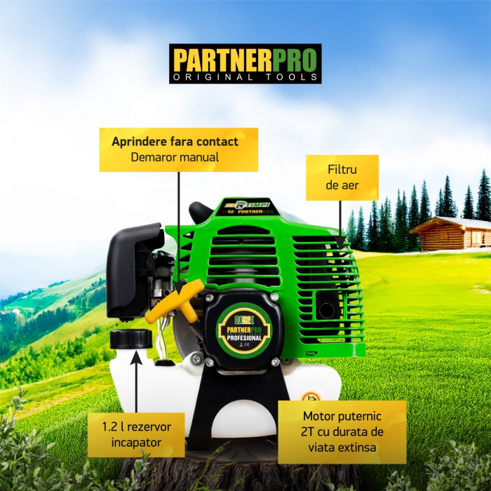 Motocoasa pe benzina PARTNER PRO DX52E, 5.5 CP , 2T , 9000 RPM, accesorii incluse [3]