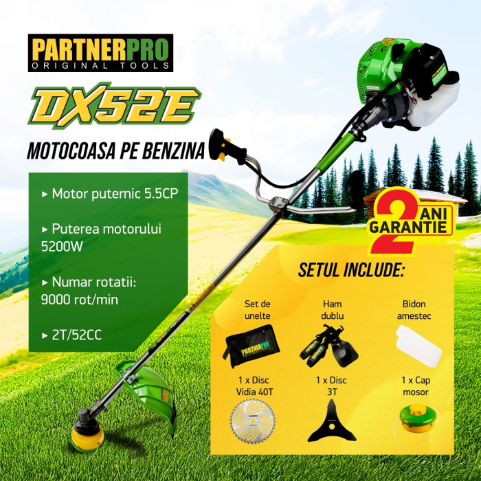 Motocoasa pe benzina PARTNER PRO DX52E, 5.5 CP , 2T , 9000 RPM, accesorii incluse [1]