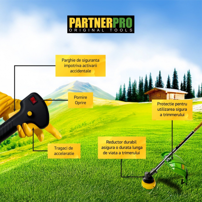 Motocoasa pe benzina PARTNER PRO DX52E, 5.5 CP , 2T , 9000 RPM, accesorii incluse [4]