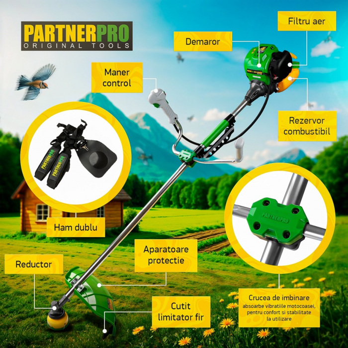 Motocoasa pe benzina PartnerPro PP5600 , 4T, 5.6CP, 52CC, Accesorii Incluse [3]