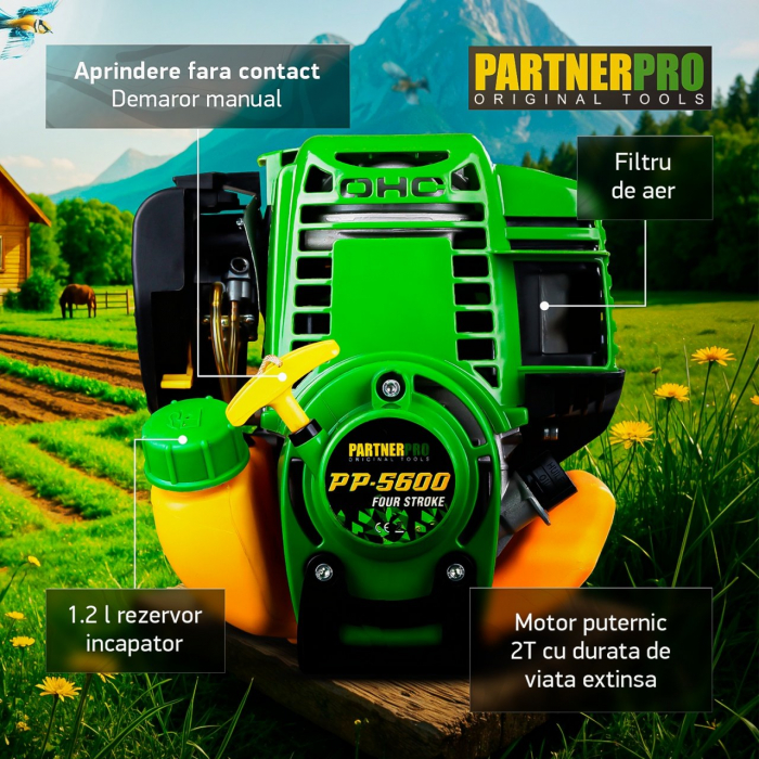 Motocoasa pe benzina PartnerPro PP5600 , 4T, 5.6CP, 52CC, Accesorii Incluse [4]