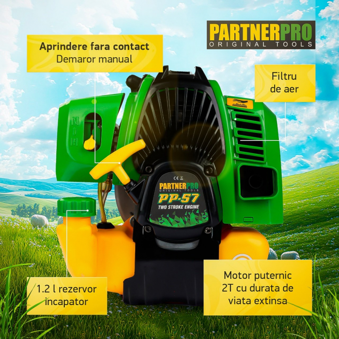 Motocoasa pe benzina PartnerPro PP57 ,6CP ,52CC, 2T, 10.000RPM Accesorii Incluse [2]