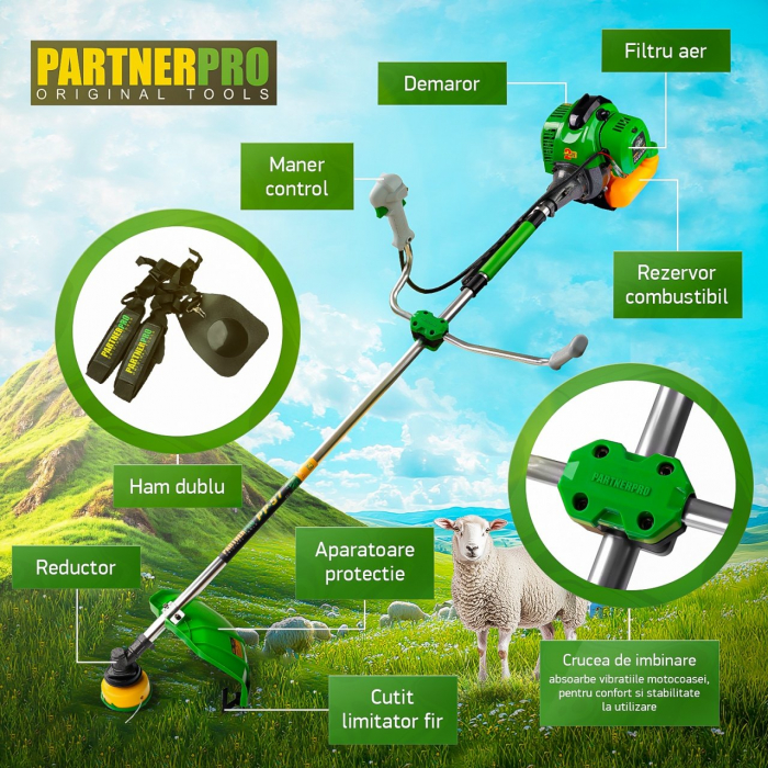 Motocoasa pe benzina PartnerPro PP57 ,6CP ,52CC, 2T, 10.000RPM Accesorii Incluse [3]