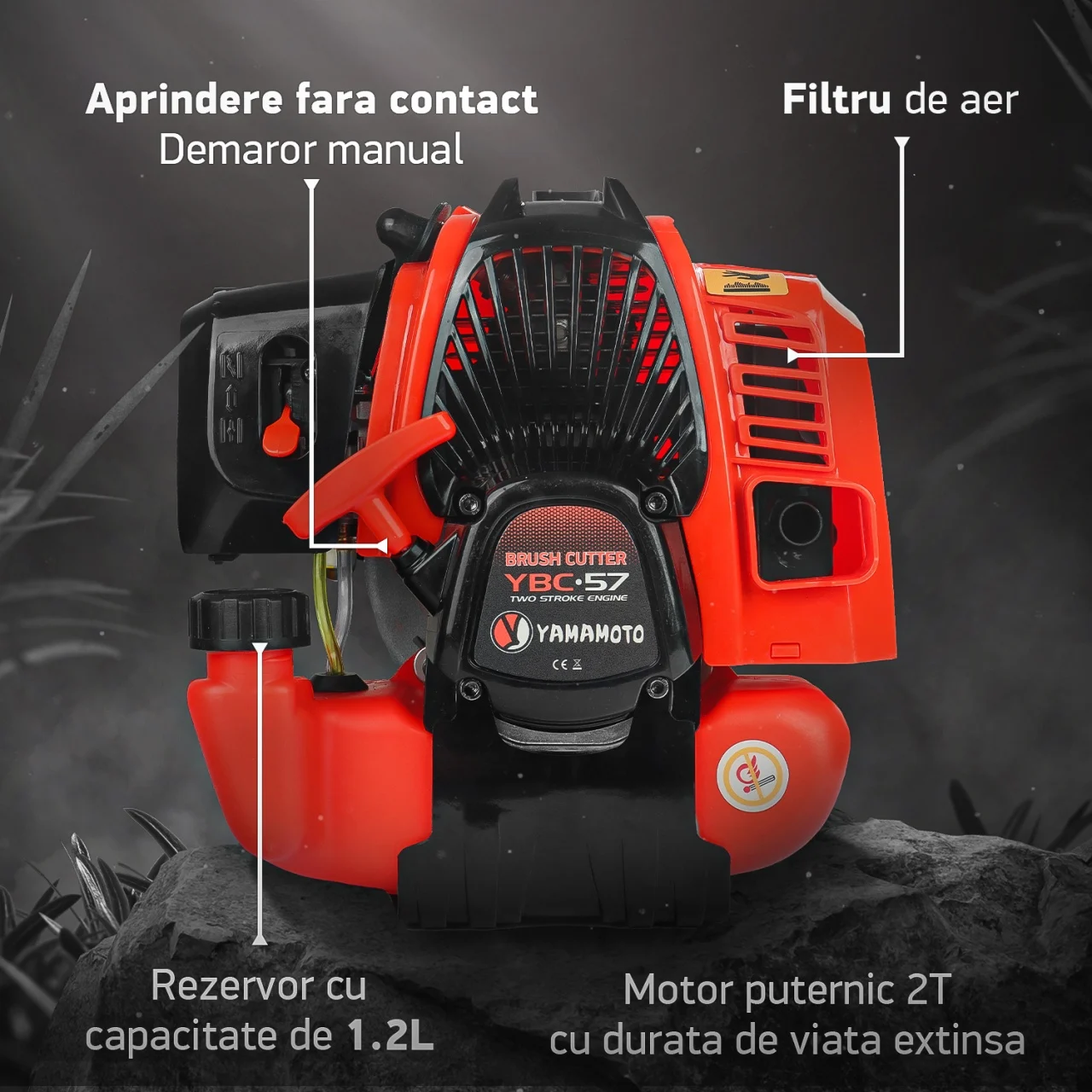 Motocoasa pe benzina Yamamoto YBC-57, 2 timpi, 6CP, 52CC