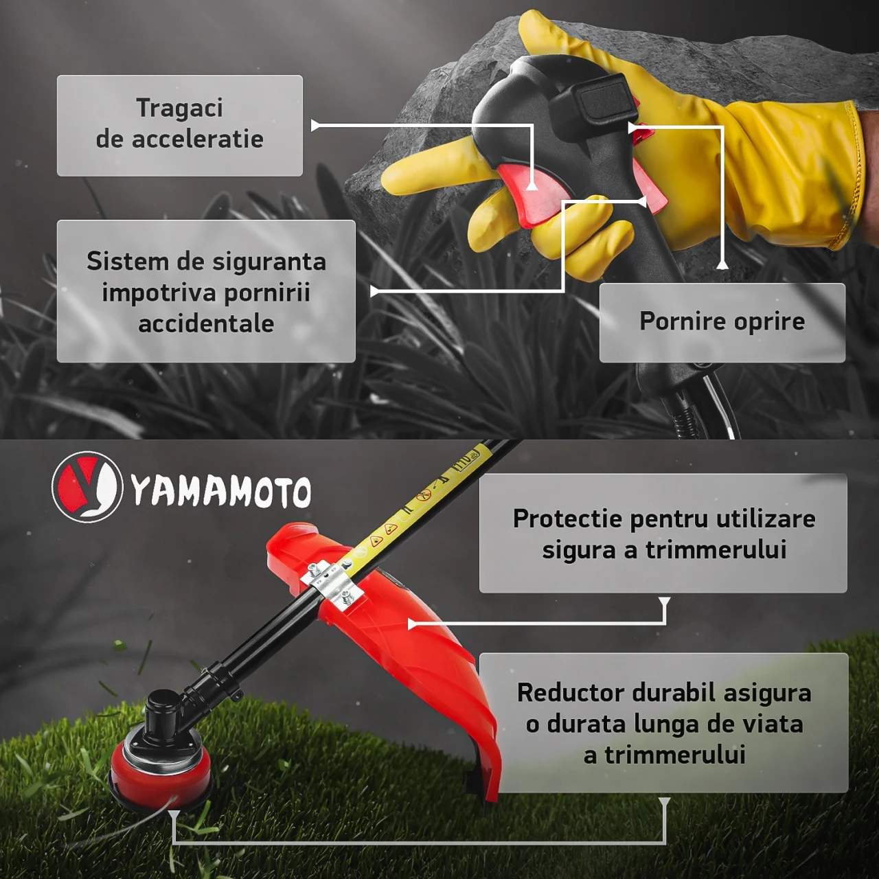 Motocoasa pe benzina Yamamoto YBC-57, 2 timpi, 6CP, 52CC, 10000RPM, Accesorii incluse [4]