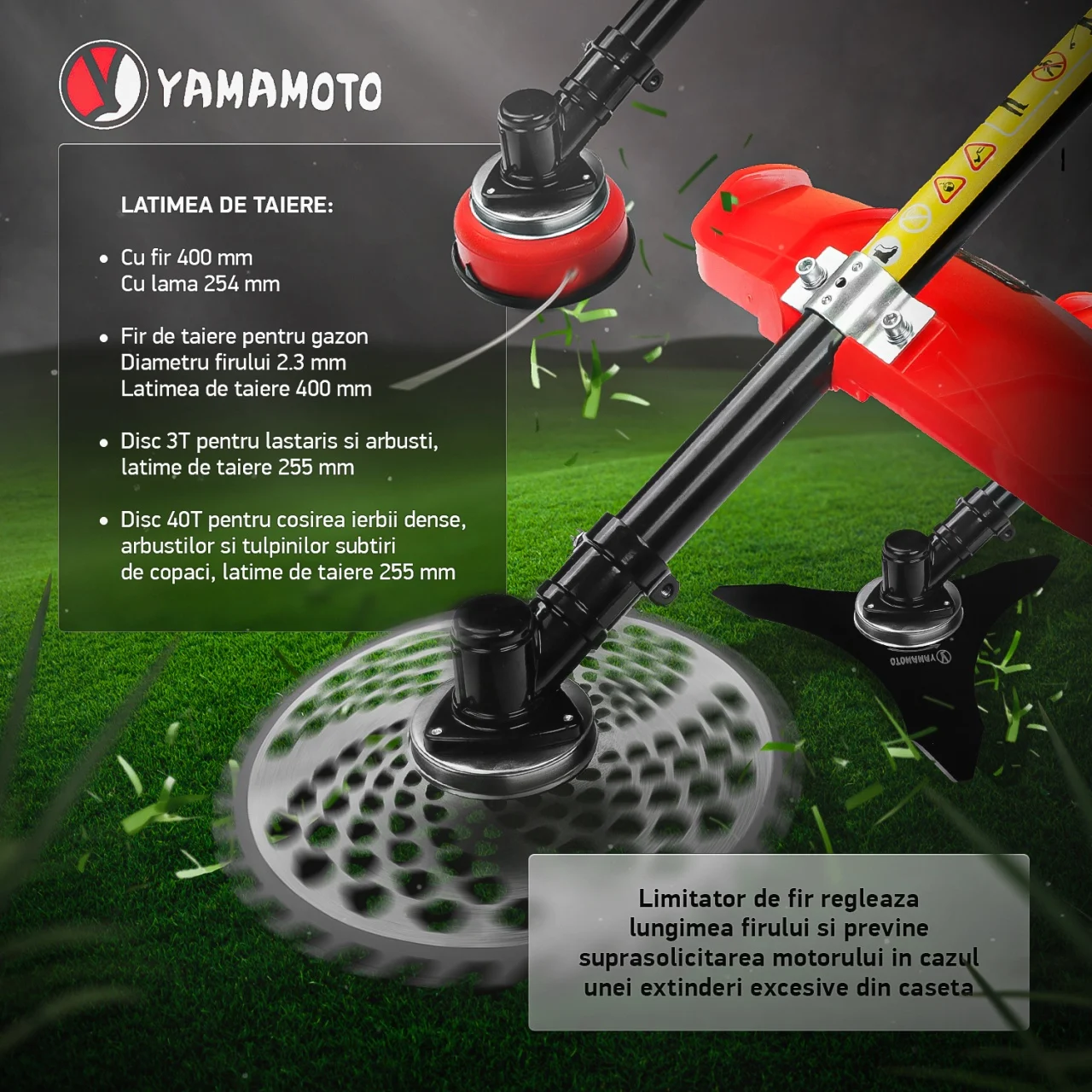 Motocoasa pe benzina Yamamoto YBC-57, 2 timpi, 6CP, 52CC