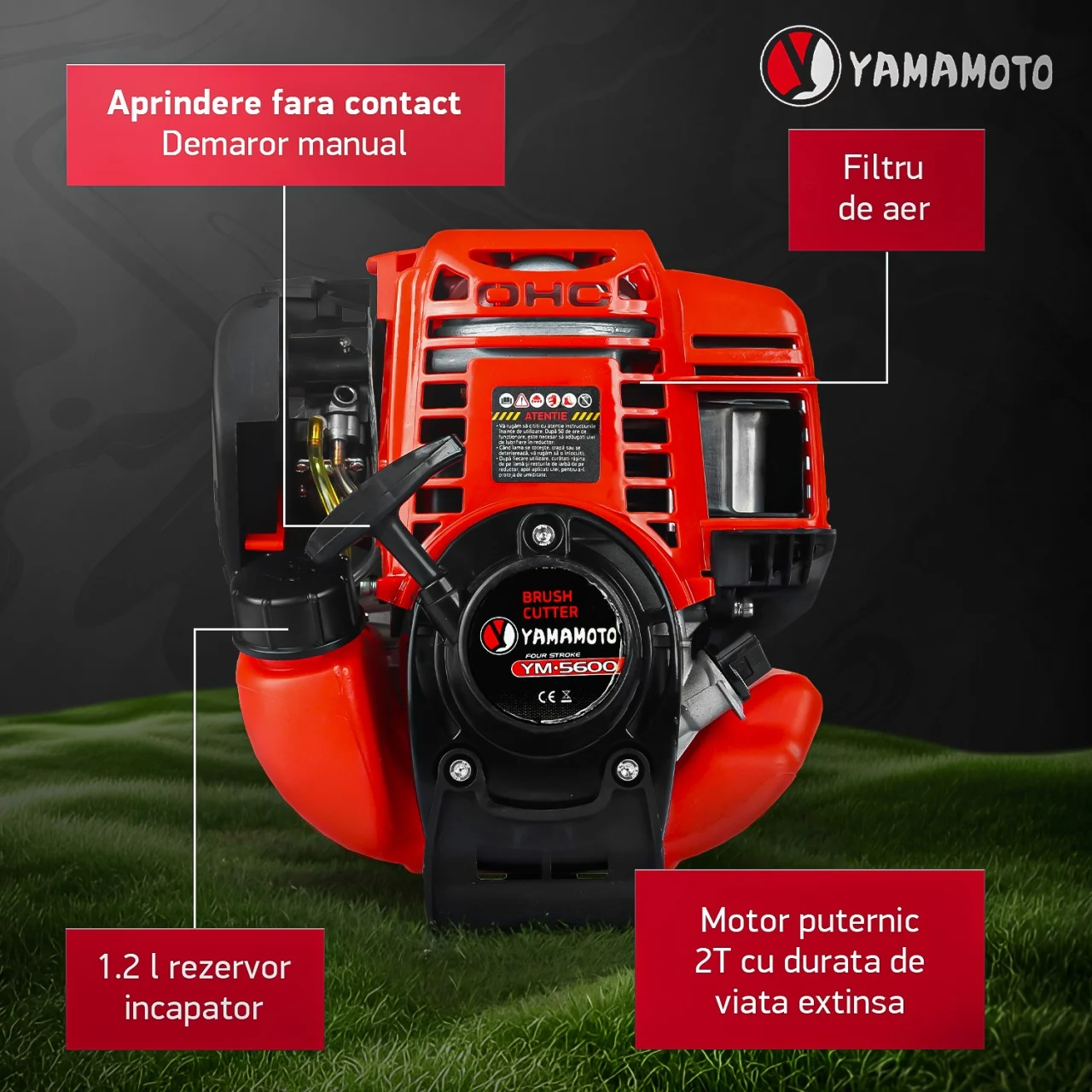 Motocoasa pe benzina YAMAMOTO YM-5600, 4 timpi, 6.3CP, 52CC, 10000RPM, Accesorii incluse [3]