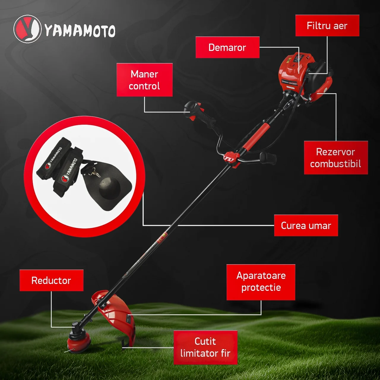 Motocoasa pe benzina YAMAMOTO YM-5600, 4 timpi, 6.3CP, 52CC, 10000RPM, Accesorii incluse [2]