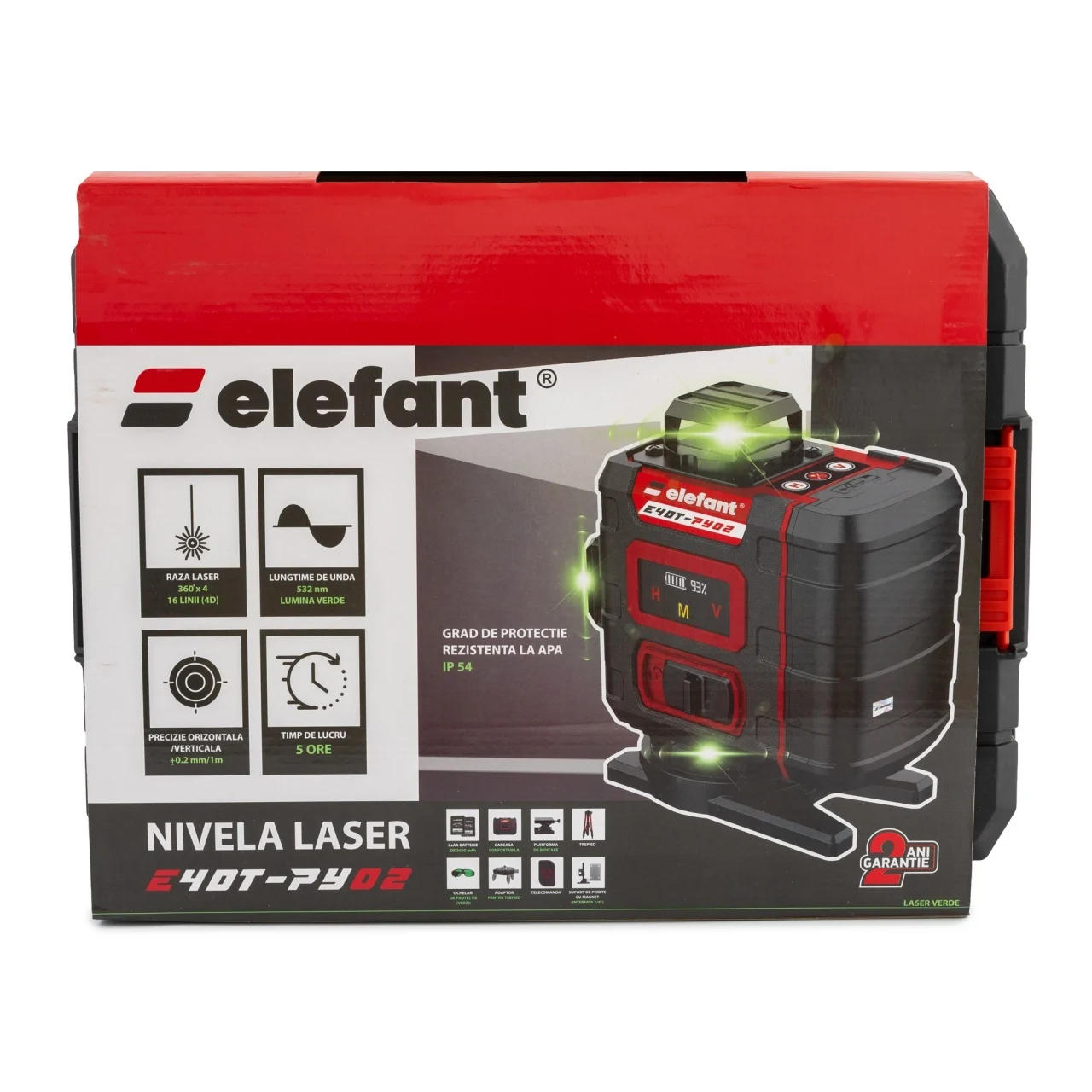 Nivela Laser 4D ELEFANT E4DT-PY02 16 Linii 360° Verde cu Trepied și Telecomandă [4]