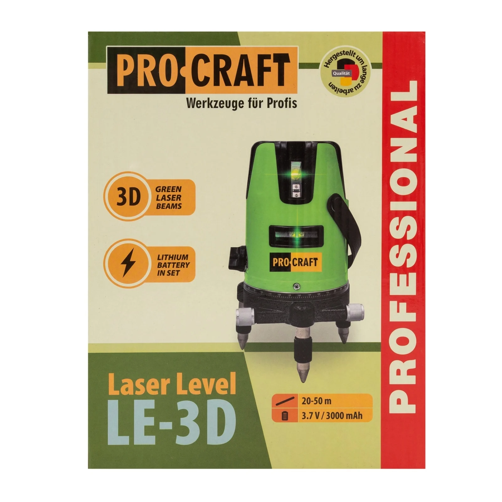 Nivela Laser PROCRAFT LE-3D, 3 linii verzi, nivelare automată, rază 15 m, Clasa 2 [4]