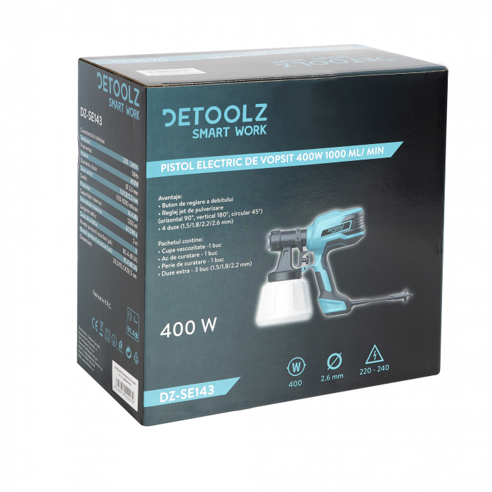 Pistol electric de vopsit 400W, 1000 ml/min, Detoolz DZ-SE143 [8]