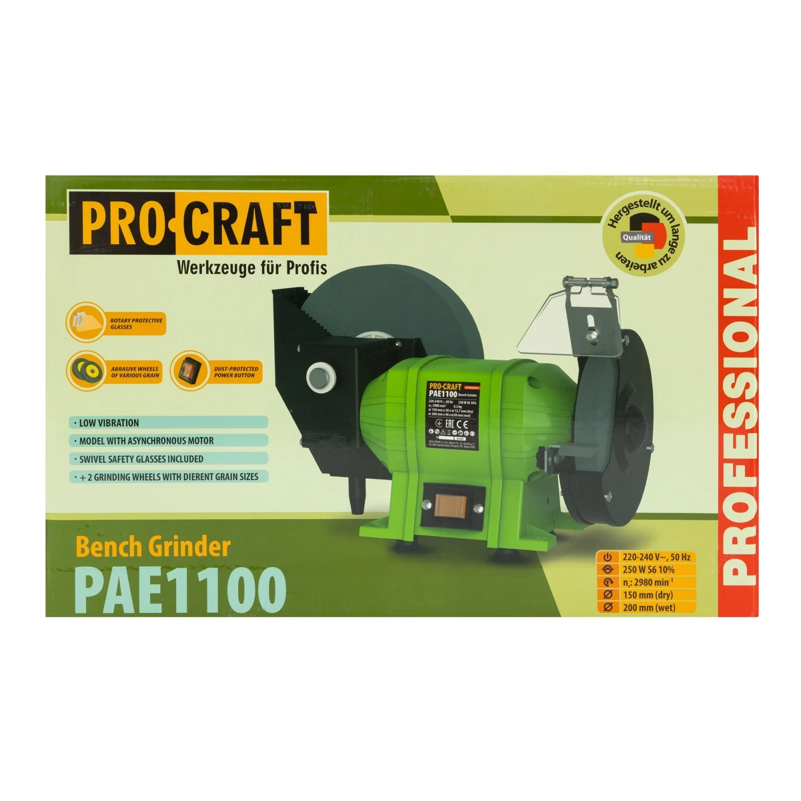 Polizor de banc ProCraft PAE1100, 250W, 2980 RPM, discuri 250 mm si 150 mm [3]