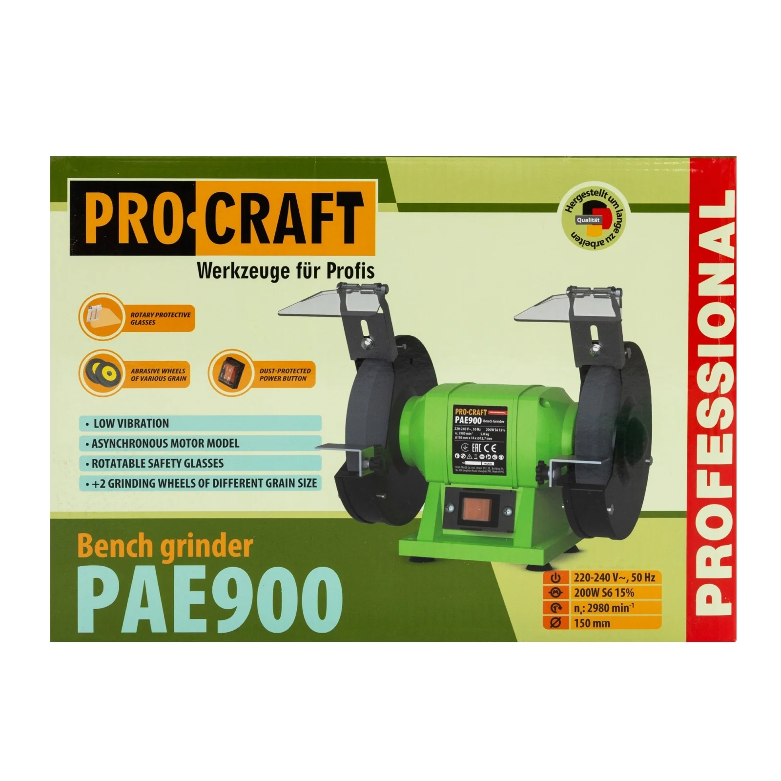 Polizor de banc ProCraft PAE900, 200W, 2950 RPM, disc 150 mm, 2 discuri incluse [2]