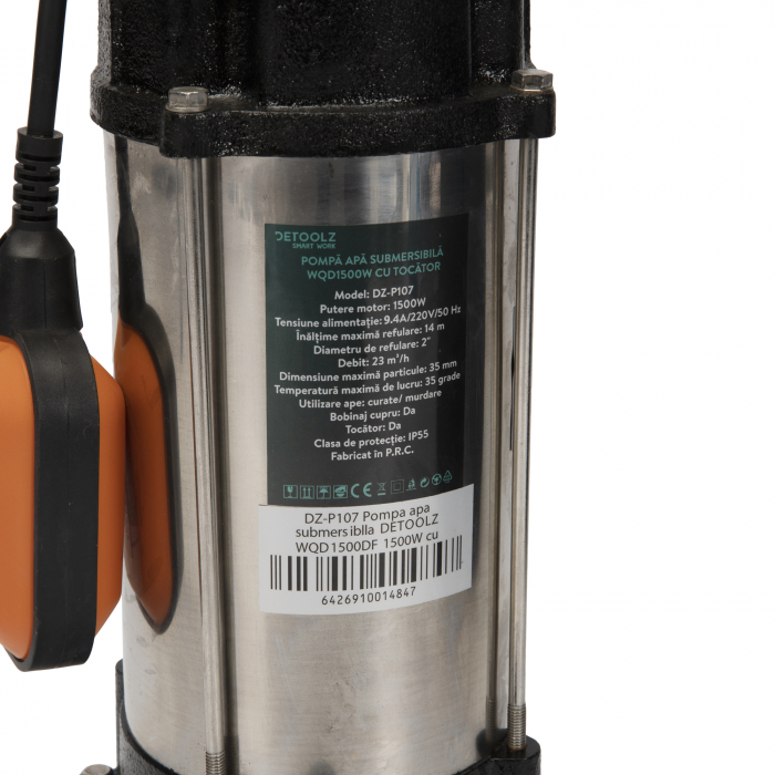 Pompa de apa curata/murdara, submersibila, WQD1500DF, 1500W, cu tocator,  Detoolz DZ-P107 [5]