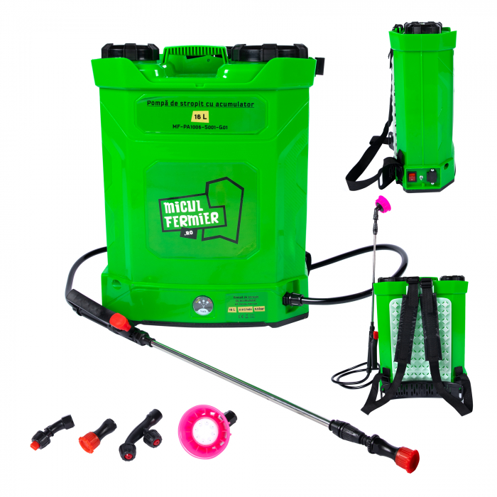 Pompa de stropit cu acumulator 16L, 2.9 l/min, 5.5 bar, 8 Ah, lance 77 cm,  MICUL FERMIER MF-PA1006-S001-G01 [1]