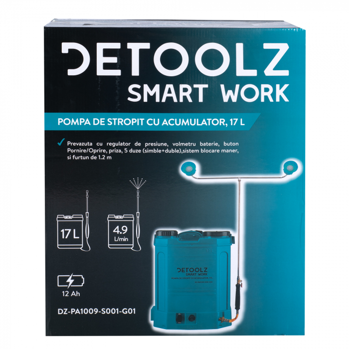 Pompa de Stropit cu Acumulator 17L, 12Ah, 5,5 bar, 4,9 L/min, Detoolz DZ-PA1009-S001-G01 [5]
