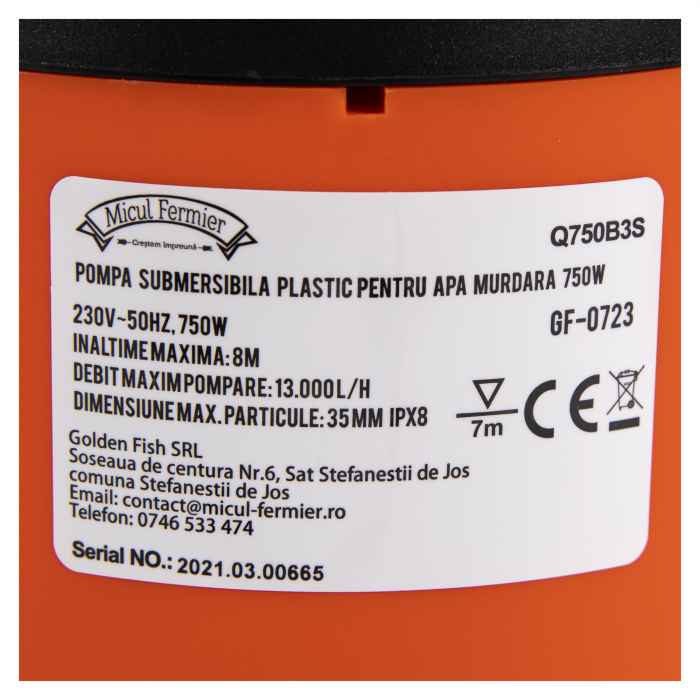 Pompa submersibila din plastic pentru apa murdara,750W,  Micul Fermier GF-0723 [5]