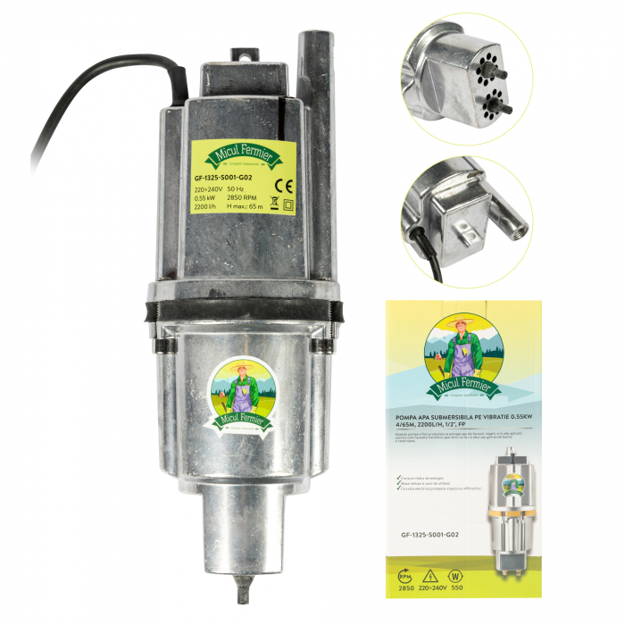 Pompa submersibila pe vibratii, 230V, 550W, refulare 65m, debit 2200L/h, Micul Fermier [7]