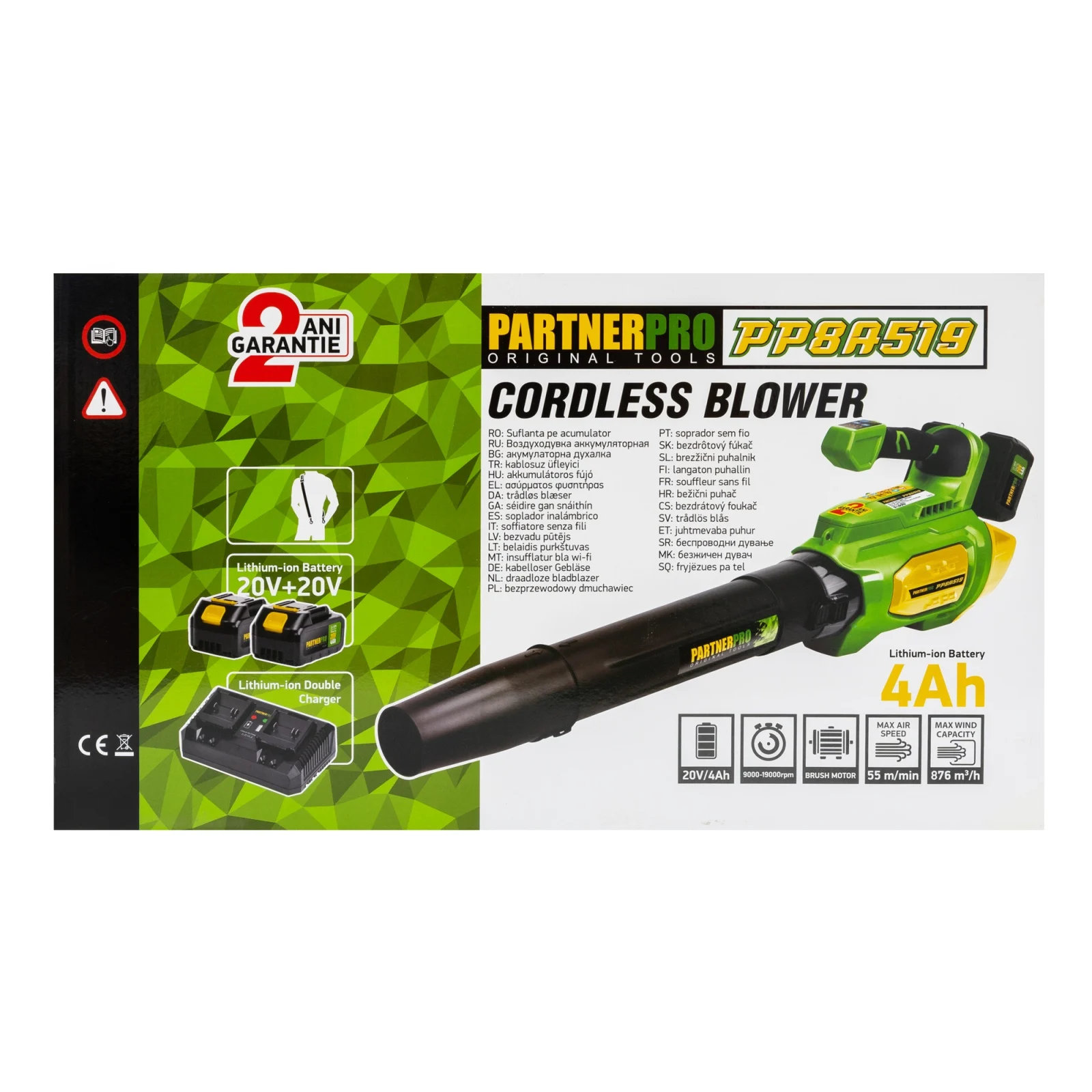 Suflanta pe acumulator PARTNERPRO PP8A519, 2x20V 4Ah, 55 m/s – Putere & Autonomie [10]