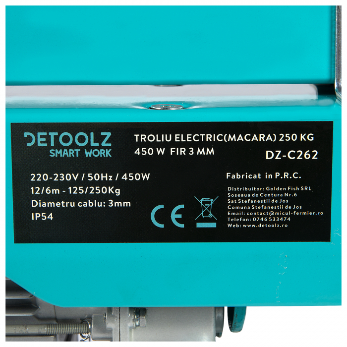 Troliu electric (macara) 250kg, 450W, diametru fir 3mm, Detoolz DZ-C262 [4]