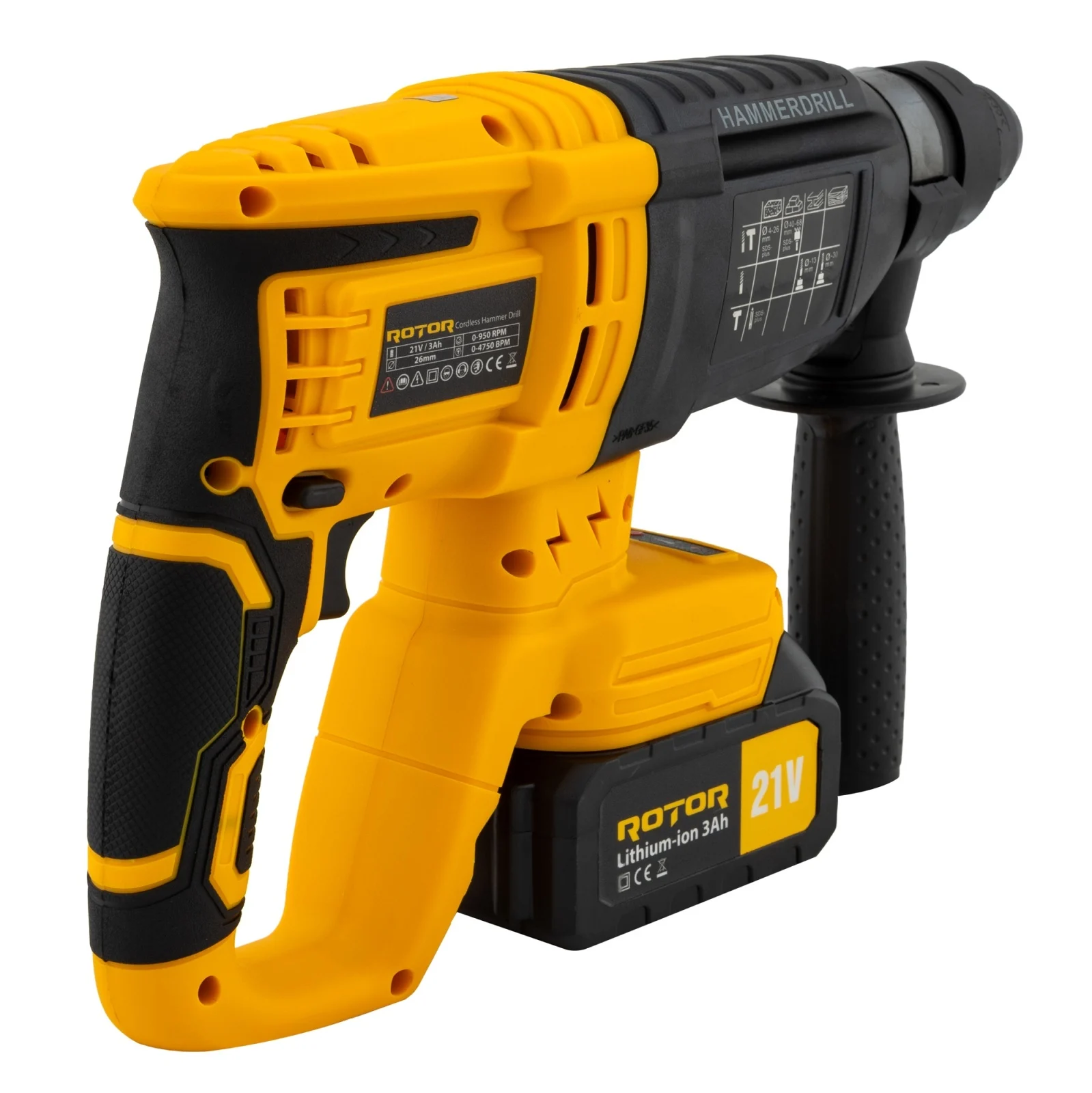 Trusă Scule 3 în 1 ROTOR RSET3, 21V 3Ah, 2 acumulatori, Rotopercutor, Polizor și Autofiletantă [12]