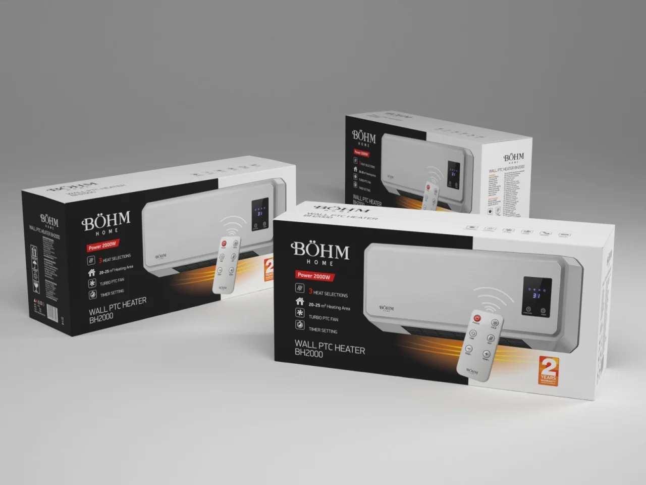 Aeroterma de perete BOHM BH2000, 2000W, 2 trepte, Timer 1–12h, Telecomanda, 20–25 m² [5]