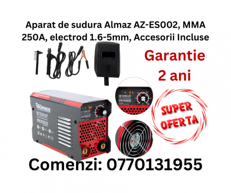 Echipamente pentru sudura - Aparat de sudura Almaz AZ-ES002, MMA 250A, electrod 1.6-5mm Accesorii Incluse